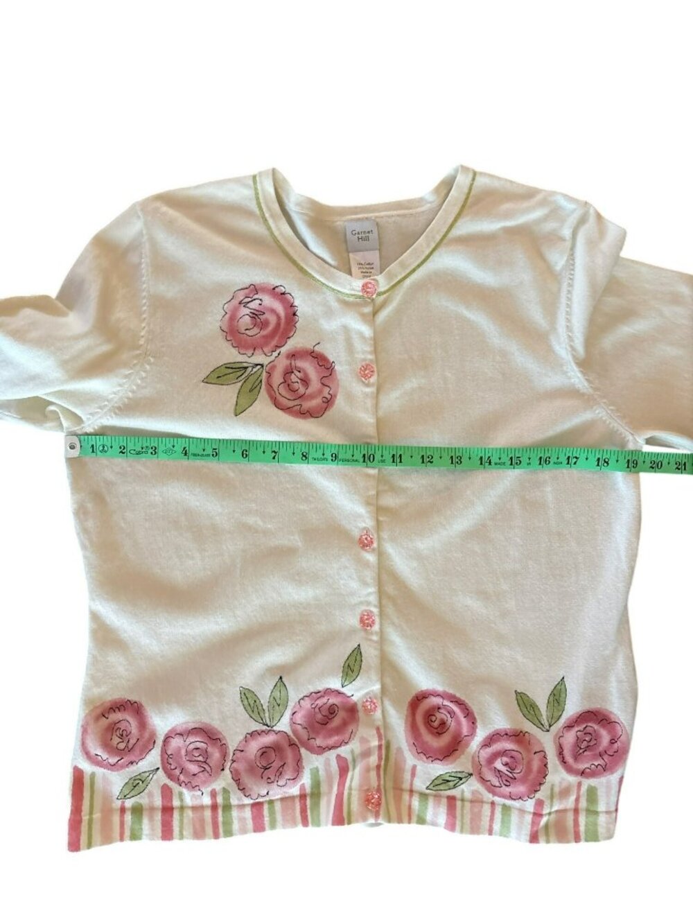 Garnet Hill Floral Embroidered Button-Down 3/4 Sleeve Cardigan Sweater Size M - Picture 6 of 6